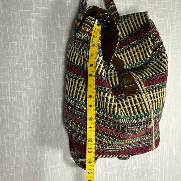 Boho Woven Backpack Multicolor Patterned - Drawstring - Picture 9 of 9